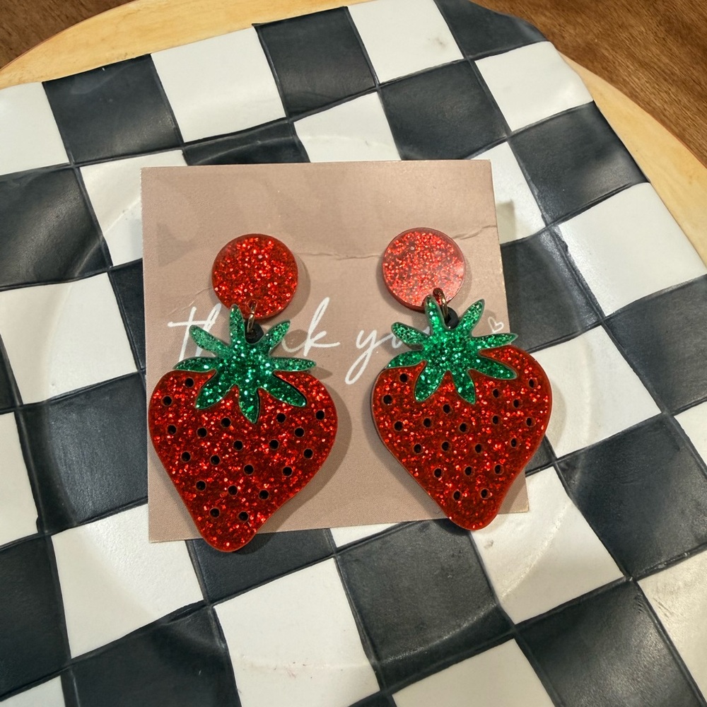 Strawberry Glitter Dangle Earrings